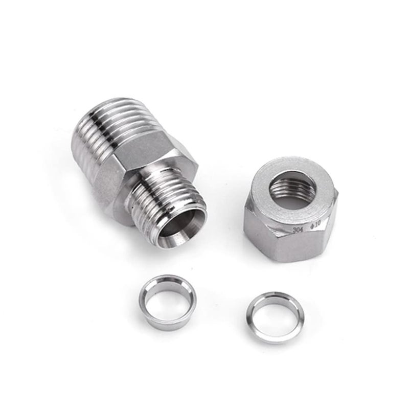 Pysrych 304 Stainless Steel Compression Fitting 1/4"" Tube OD x 1/8"" NPT Male Coupler Straight Adapter Connect with Double Ferrules Pack of 2 - Image 2